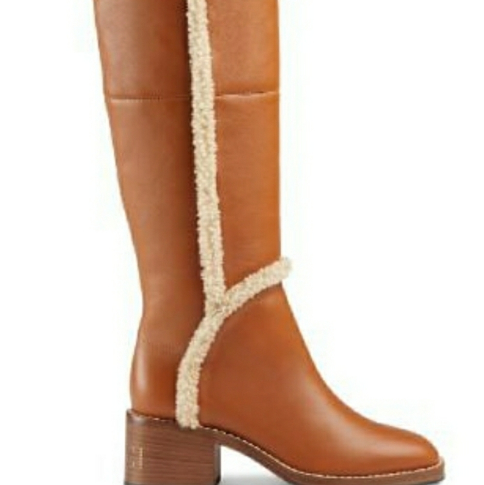 Authentic Gucci Nappa Leather Shearling Trim Knee Boots